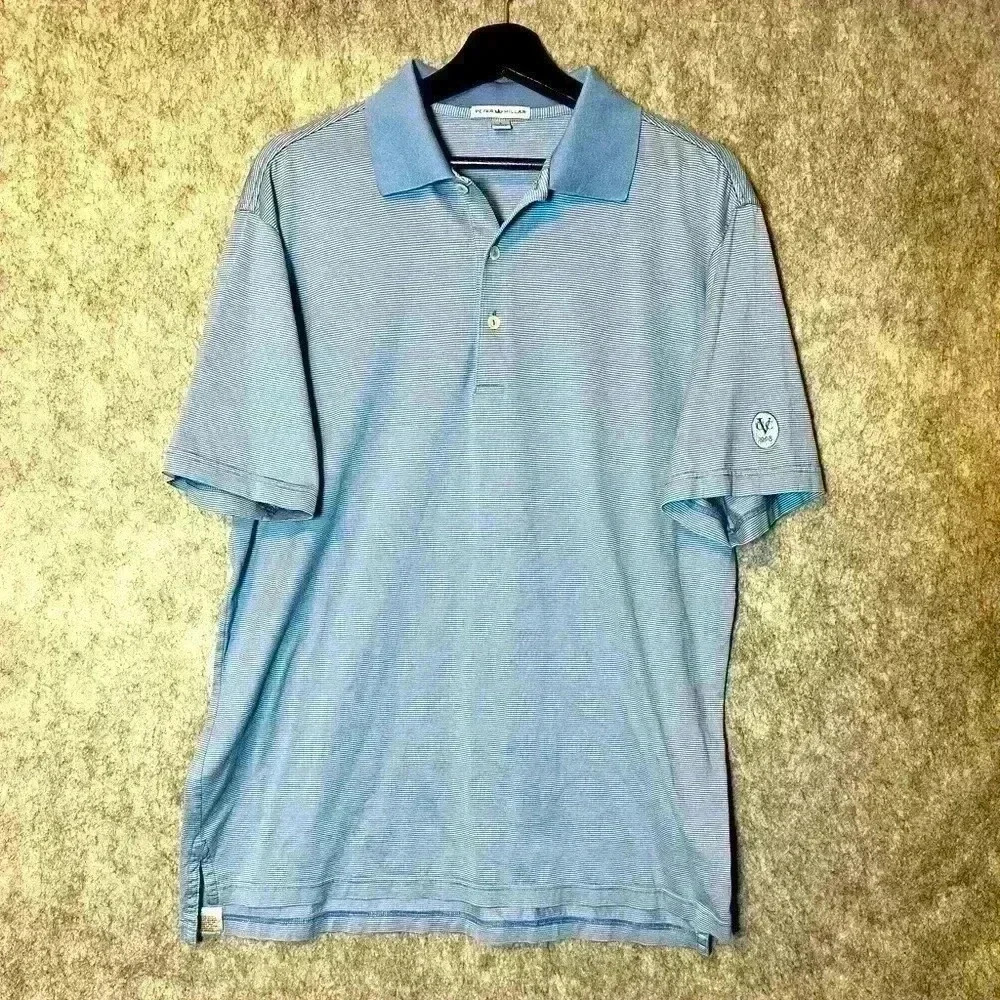 Peter Millar Blue Striped Cotton Polo - Large